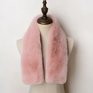 Plush light pink faux rabbit fur scarf for women winter warmth on a neck mannequin
