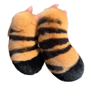 Plüsch-Schlüsselanhänger mit Tigerstreifen aus Kaninchenfell für Taschen und Autos