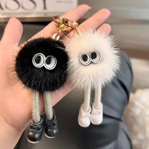 Simpatico Portachiavi Mostro in Pelliccia di Visone Gambe Lunghe Pompon di Peluche Ciondolo Borsa Occhi Grandi Regalo Donna
