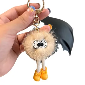 Portachiavi in peluche di visone con grandi occhi e gambe lunghe per borse