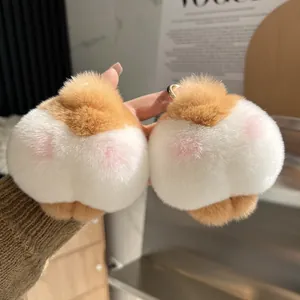 Simpatico Portachiavi in Pelliccia di Coniglio Rex Culetto di Cane Corgi Peluche Moda Morbido Pendaglio Borsa Auto Accessorio Regalo Donna