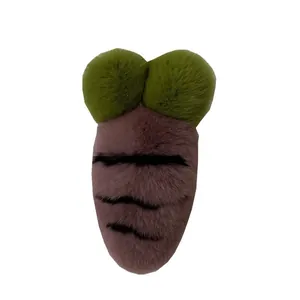 Cute plush carrot keychain made of soft faux fur with green leaves for bags and keys