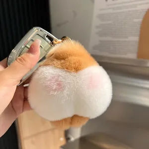 Portachiavi a forma di sedere di corgi in peluche con gancio in metallo dorato