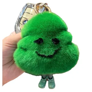 Schattige groene konijnenbont sleutelhanger met smiley en laarsjes voor tassen