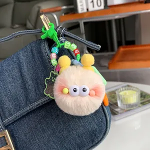 Faux Fur Monster Plush Keychain Bag Charm With Colorful Letter Beads And Big Eyes Soft Quirky Small Elf Pendant For Women