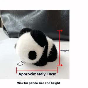 Detail of real mink fur panda charm with dimensions showing 8cm height and 10cm width