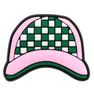 Pink and green checkerboard baseball cap shoe charm for clog sandals in high-quality PVC