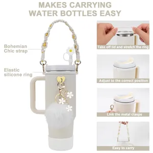 Kit d'accessoires pour gobelet avec sangle tressée, porte-clé fleur et base silicone