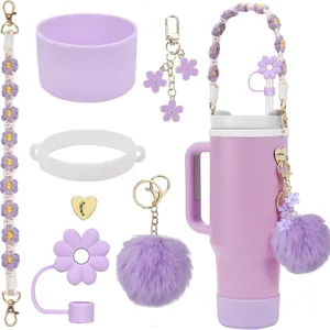 Accessoires pour gobelet Stanley violet lavande avec couvercle paille et base silicone
