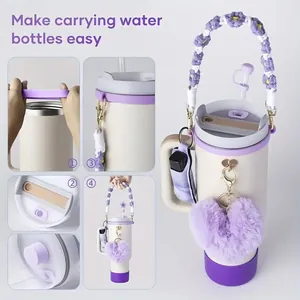 Zubehör-Set für Stanley Becher mit gewebtem Griff, Herzanhänger und Silikon-Bodenkappe