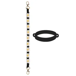 Lanière marguerite tissée à la main avec corde noir et blanc et fermoirs dorés