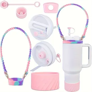 Set accessori per tazza da 40 once con manico, copri cannuccia e base in silicone