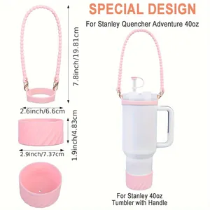 Set di accessori in silicone rosa per tazze da 40 once con cinturino di perline e base protettiva