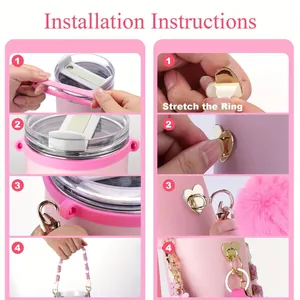Schritt-für-Schritt-Anleitung zur Montage des rosa Strohhalm-Sets und Plüsch-Anhängers