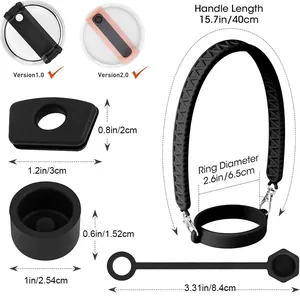 Silicone accessory set with handle strap and spill proof stoppers for Stanley cups