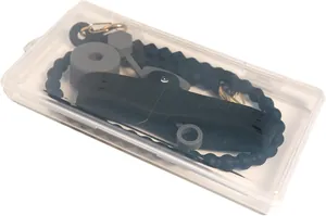 Silicone water bottle strap set with metal hook and straw cover in a clear storage box