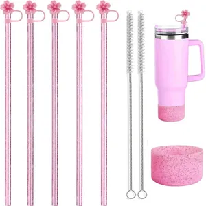 Set cannucce glitter rosa con tappi a ciliegio e scovolino per tazza termica 40oz