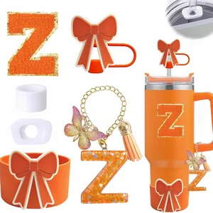 Kit d'accessoires orange pour gobelet Stanley avec écusson Z, papillon et base en silicone