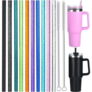 Set di 10 cannucce glitterate di ricambio con 2 spazzole per la pulizia di bicchieri
