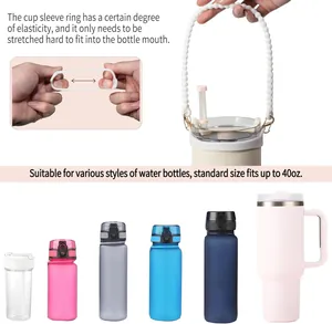 Elastic silicone water bottle lanyard and carrier strap compatible with 40oz tumblers