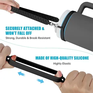 Secure black silicone handle strap with hook for water bottles, high elasticity design
