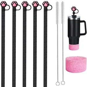 Set cannucce glitterate con copri-cannuccia a zampa di gatto e custodia in silicone