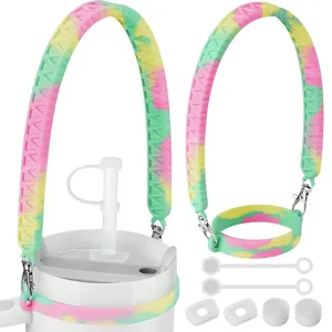 Tie-dye silicone handle and spill-proof stopper set for insulated water bottles