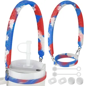 Red and blue marble silicone handle, boot and spill-proof set for 40oz tumblers