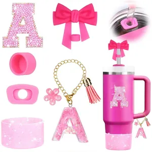Détails du kit d'accessoires rose pour tasse Stanley avec paille et protection pailletée