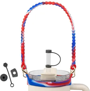 Silicone water bottle handle strap with straw cover and spill-proof stoppers for tumblers