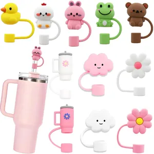 Cartoon animal silicone straw covers with animal shapes for 10mm straw toppers set