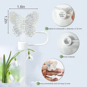 Detailed size specifications of the iridescent butterfly straw topper for 10mm straws