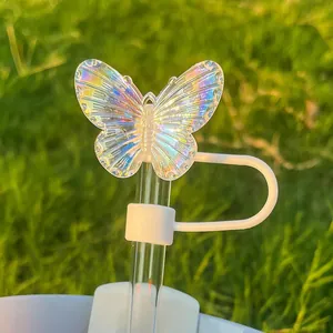 Iridescent laser butterfly straw topper for Stanley 30/40 oz cups outdoors