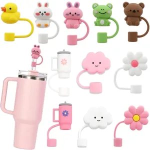 Cartoon Animal Plastic Straw Toppers Dustproof Covers Cute Cloud Flower Fruit Drinking Straw Accessories For Tumbler Cup