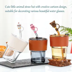 Cute 3D animal silicone straw toppers for 10mm straws with rabbit and bear designs