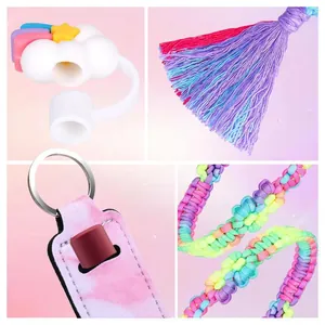 Colorful initial charm set for Stanley tumblers including straw covers and tassels