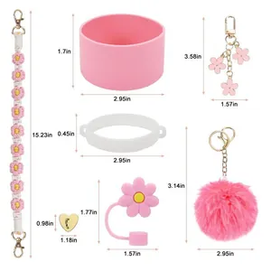 Set d'accessoires roses pour gobelet Stanley avec housse en silicone et sangle florale