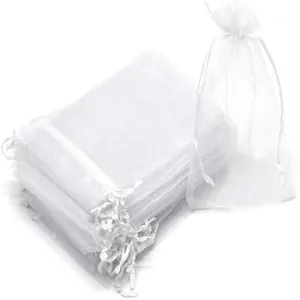 White organza drawstring mesh bags for fruit protection and delicate gift packaging