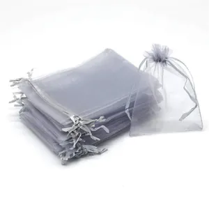Silver-grey drawstring organza mesh bag for fruit protection and gift packaging