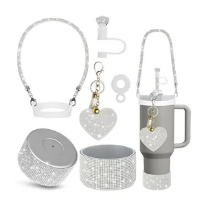 Set accessori in strass argento per bicchiere da 30/40oz con manico e copri cannuccia