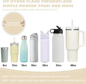 Elastic silicone bottle sling compatible with various sizes from 8oz up to 40oz tumblers