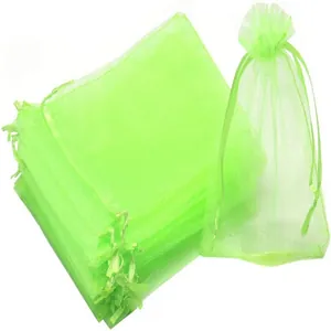 Lime green mesh organza drawstring bags for fruit protection and gift packaging