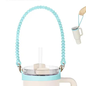 Blue silicone water bottle carry handle strap with wave texture for Stanley tumbler cup