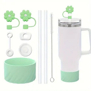 Kit d'accessoires pour gobelet 40oz avec protège-paille fleur et gaine en silicone