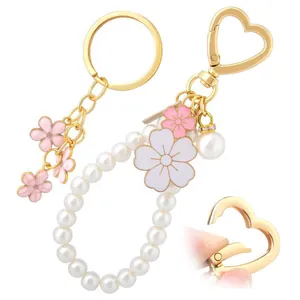 Süßer Sakura Kirschblüten Schlüsselanhänger Für Damen Taschenanhänger Legierung Kunstperlen Künstliche Perlen Stern Herz Schlüsselring Geschenk Schmuck