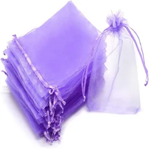 Purple organza drawstring bags for gift packaging or fruit protection mesh bags