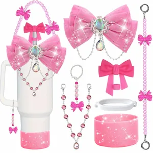 Set accessori rosa glitterati con base in silicone e fiocco per tazze grandi
