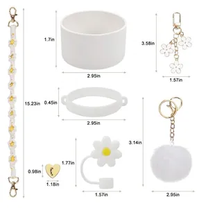 White cup accessory set including woven strap, silicone boot and straw cover dimensions