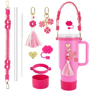 Accessoires roses avec bouchon nuage et bandoulière fleurie pour gobelet de 40oz