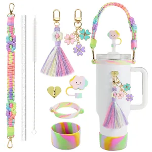 Kit d'accessoires pour Stanley avec sangle florale, coque silicone et couvre-paille nuage